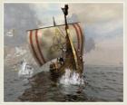 Viking πλοίο ή longship να πλεύσει πρησμένα από τον άνεμο